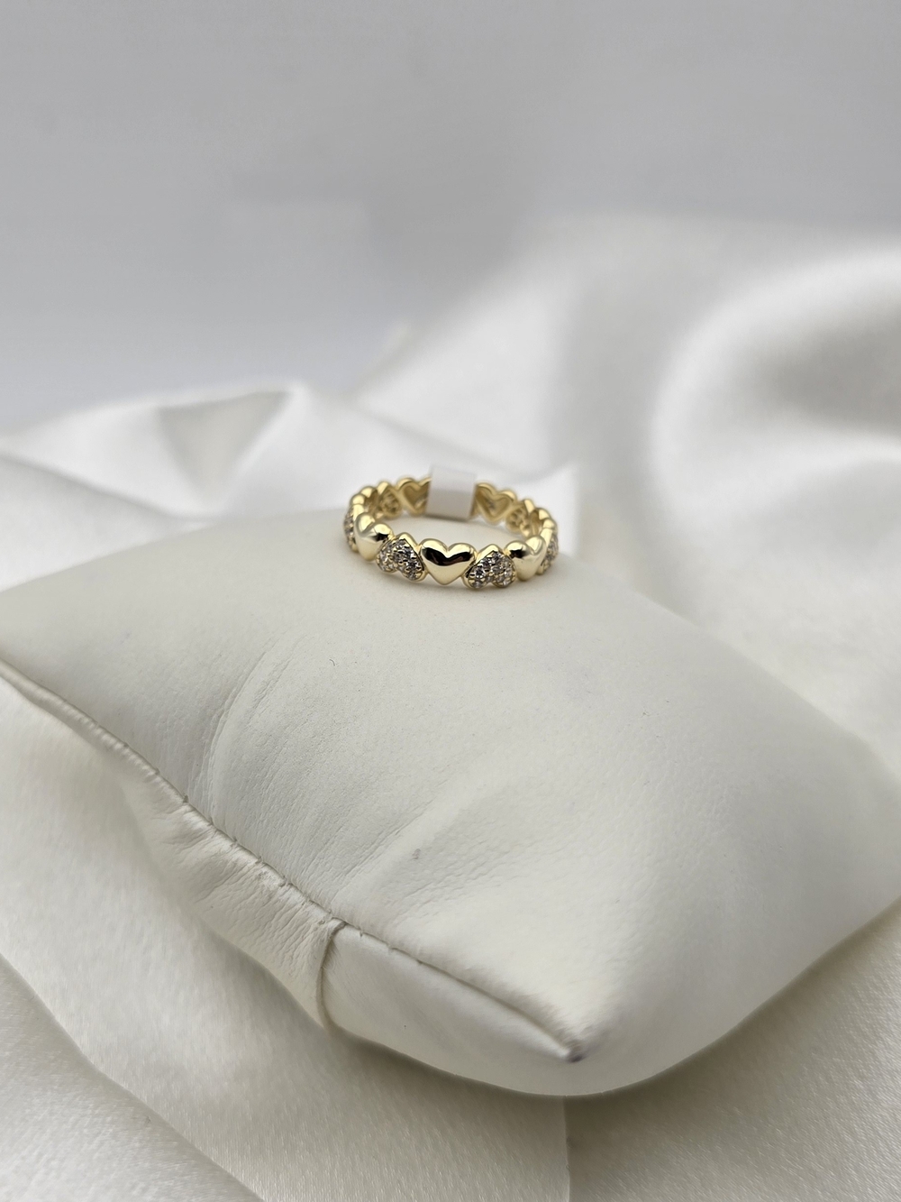 Yellow Gold Over Sterling Silver Heart & Ice Eternity Band Ring